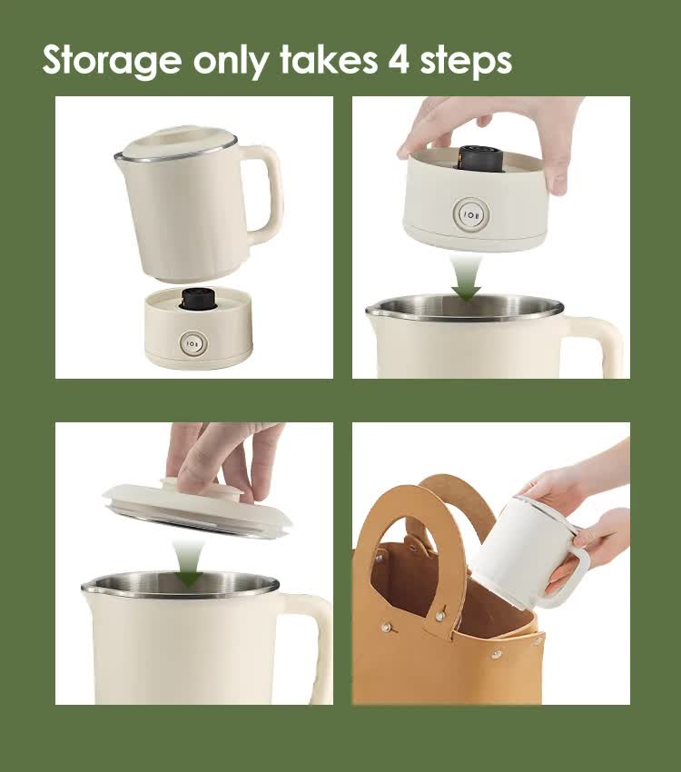 Portable Foldable Travel Electric Kettle 304 Stainless Steel – Compact Boiler (White)