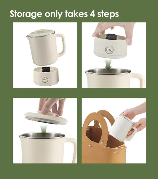 Portable Foldable Travel Electric Kettle 304 Stainless Steel – Compact Boiler (White)