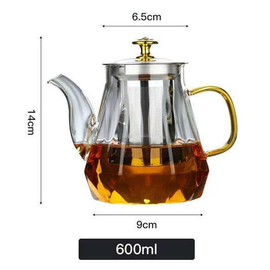 Elegant Glass Teapot with Gold Handle & Stainless Steel Infuser 600ml
