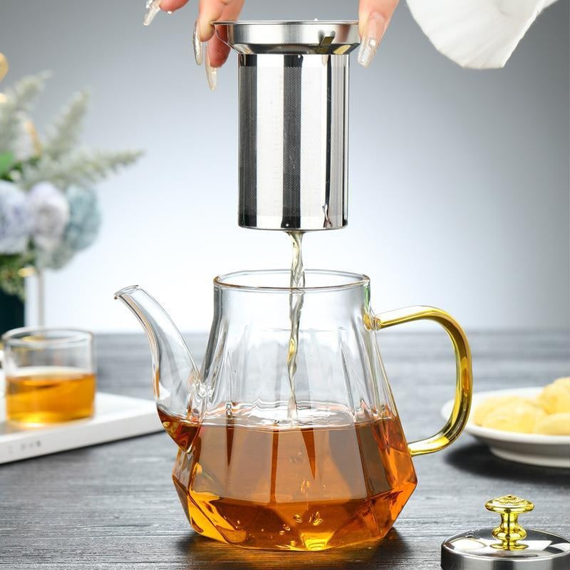 Elegant Glass Teapot with Gold Handle & Stainless Steel Infuser 600ml