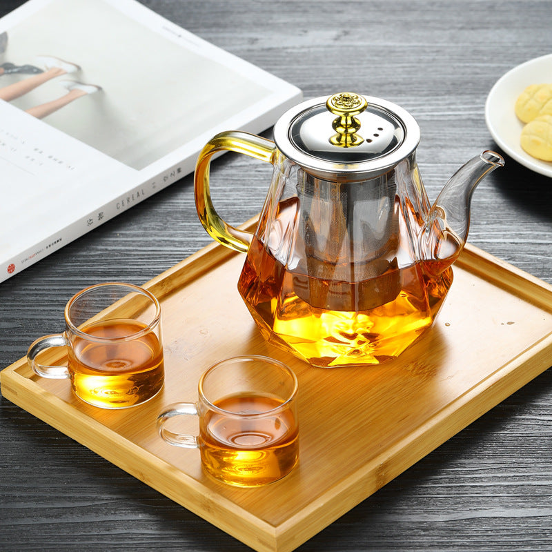 Elegant Glass Teapot with Gold Handle & Stainless Steel Infuser 600ml