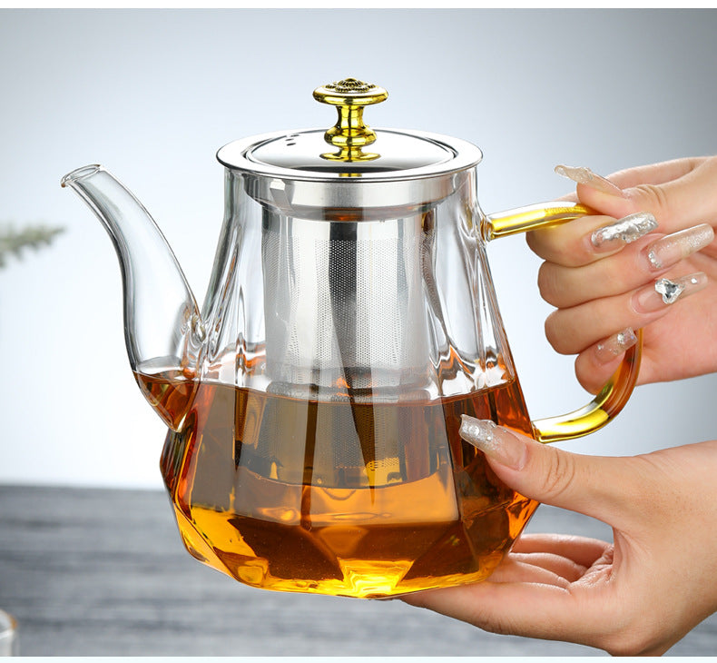 Elegant Glass Teapot with Gold Handle & Stainless Steel Infuser 600ml