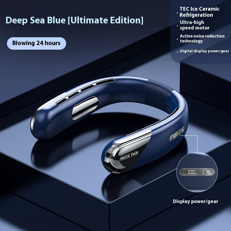 Wearable Neck Fan 2400mAh Digital Display Rechargeable – Blue