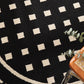 Meragh White Modern Round Area Rug with Geometric Black and White Pattern