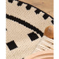 Round With Flowers Area Rug with Geometric Black and White Pattern