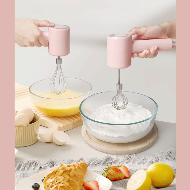 Portable Electric Egg Beater 3-Speed Dual Whisk USB-C Rechargeable – Pink
