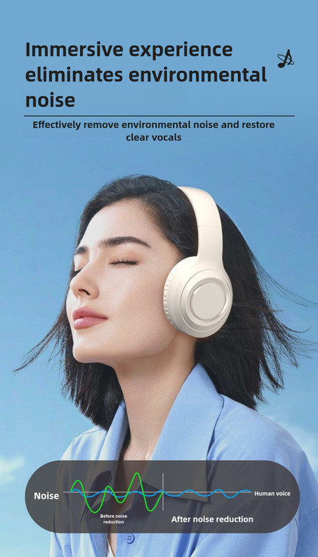 Beige Wireless Headphones - 400mAh, 16H Playtime, SD Card & Aux Support