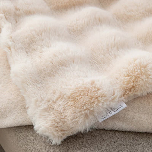 Light Blue 130*160cm Plush Toscana Rabbit Hair Throw Blanket - Soft Flannel Fleece for All Seasons, Perfect for Couch & Bed
