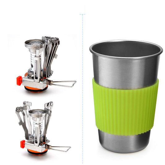 Complete Camping Cookware Set - Portable Pots, Cup, Spork, and Stove for Outdoor Adventures