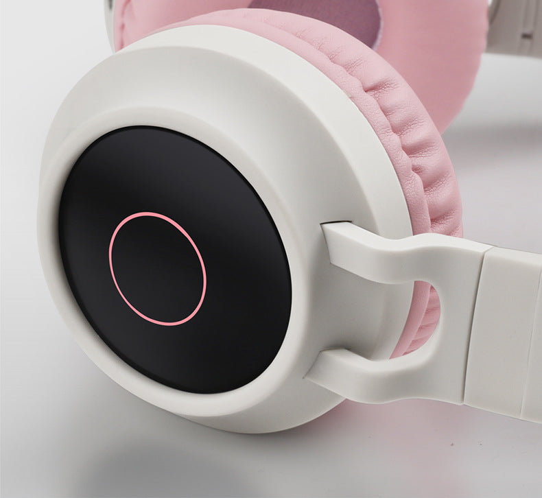 Adorable Cat Ear Wireless Headphones - Bluetooth 5.0, Foldable Design, Glowing RGB LED Lights - Cute Light Blue Headset