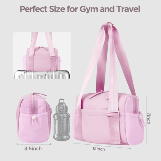 Stylish Green Mini Gym Bag & Travel Tote - Compact Duffel with Wet Pocket, Luggage Sleeve & Multiple Compartments