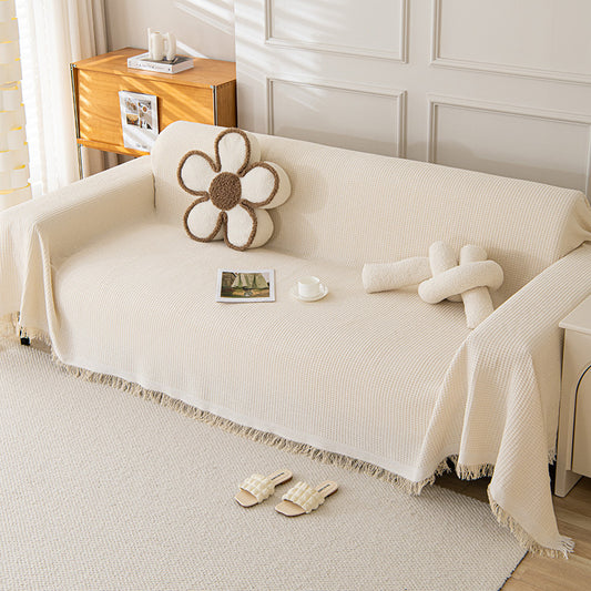 180*180CM Beige Premium Polyester Sofa Throw Blanket, 180x180 cm, Multi-Seasonal Use, Sofa Protector