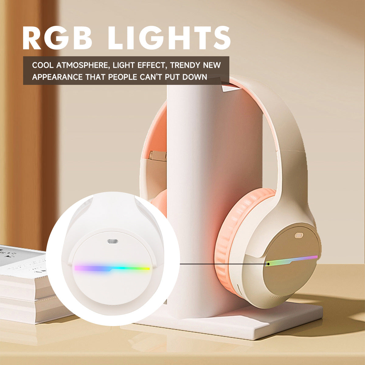 Black Wireless Gaming Headphones with Lights - Foldable Design, 40mm Drivers, Comfortable