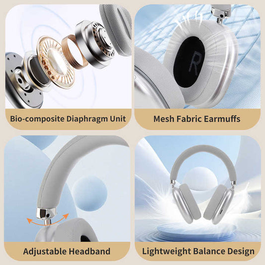 Black Wireless Over-Ear Headphones - Bluetooth 5.3, Knob Control