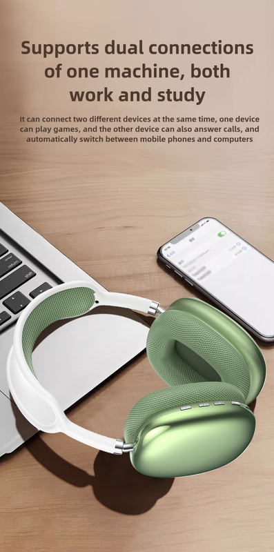 Green Immersive 3D Audio Headphones - Wireless Over-Ear Comfort, Type-C Charging