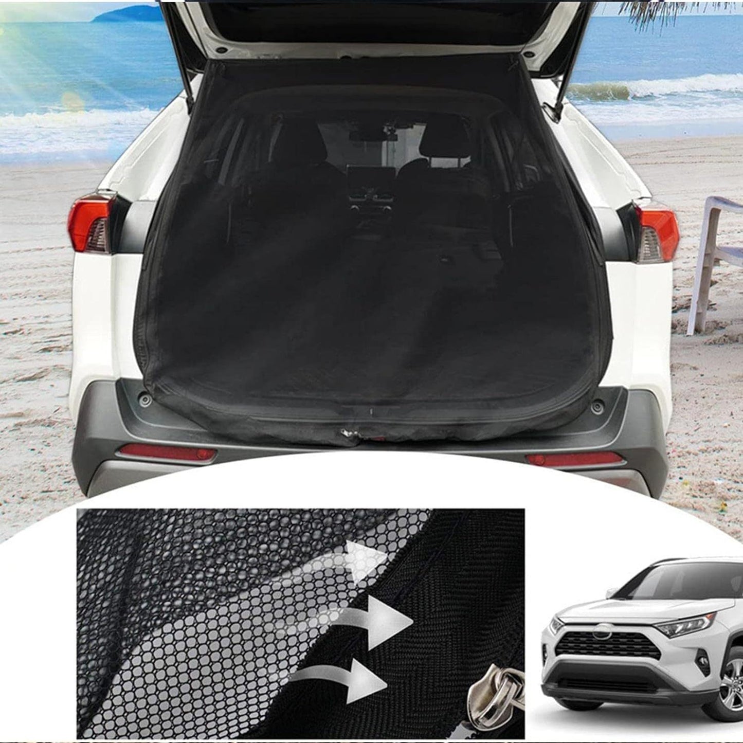 Size S Black Magnetic Car Window Sun Shade Screens & SUV Tailgate Mosquito Net Set - Breathable Bug Protection