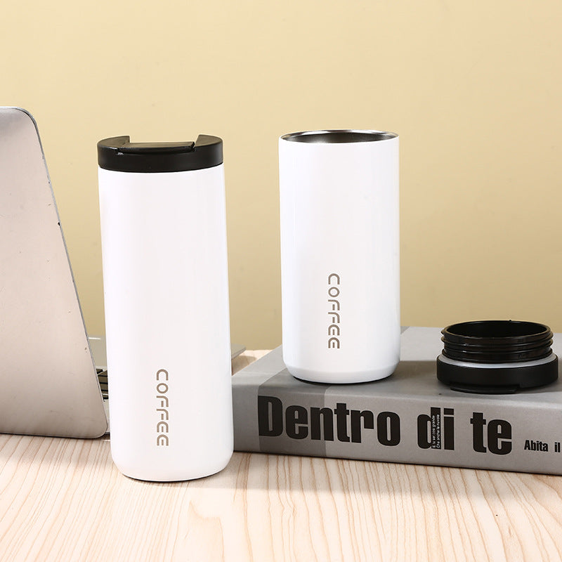 Insulated Coffee Tumbler Set 400ml & 500ml – Stainless Steel One-Touch Lid (White)