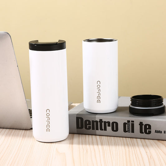 Insulated Coffee Tumbler Set 400ml & 500ml – Stainless Steel One-Touch Lid (White)