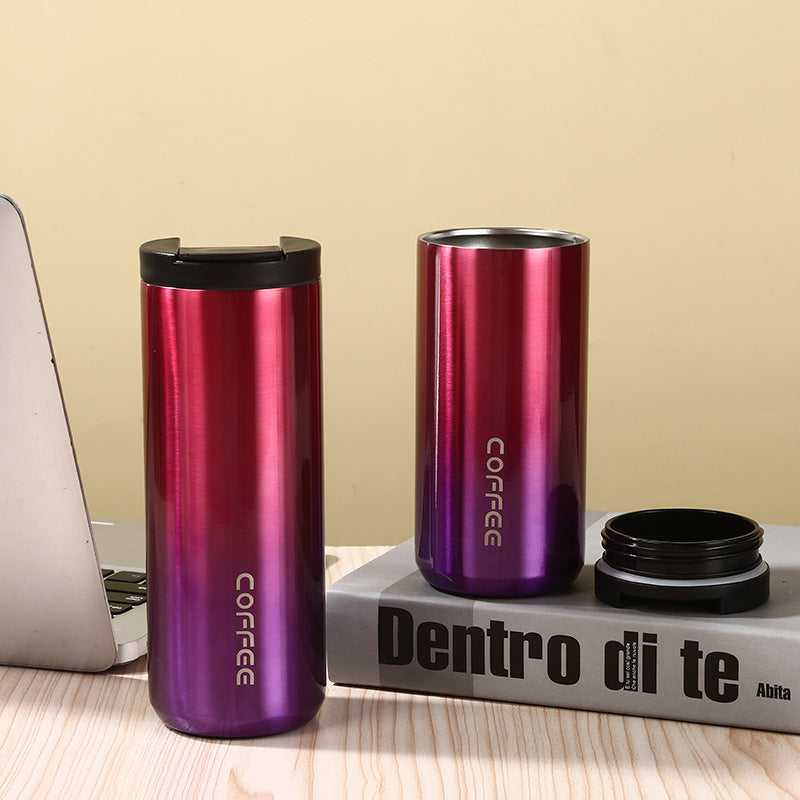 Insulated Coffee Tumbler Set 400ml & 500ml – Stainless Steel One-Touch Lid (Red/Purple)