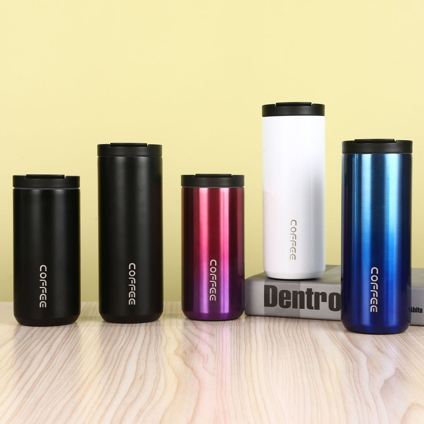 Insulated Coffee Tumbler Set 400ml & 500ml – Stainless Steel One-Touch Lid (Red/Purple)