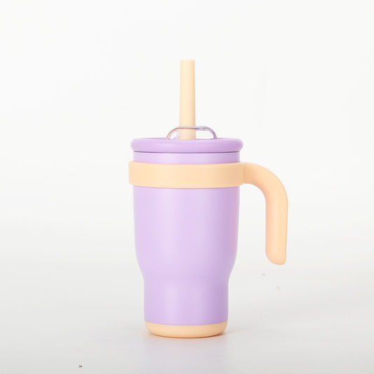 Insulated Tumbler with Handle & Straw 14oz 304 Stainless Steel – Purple