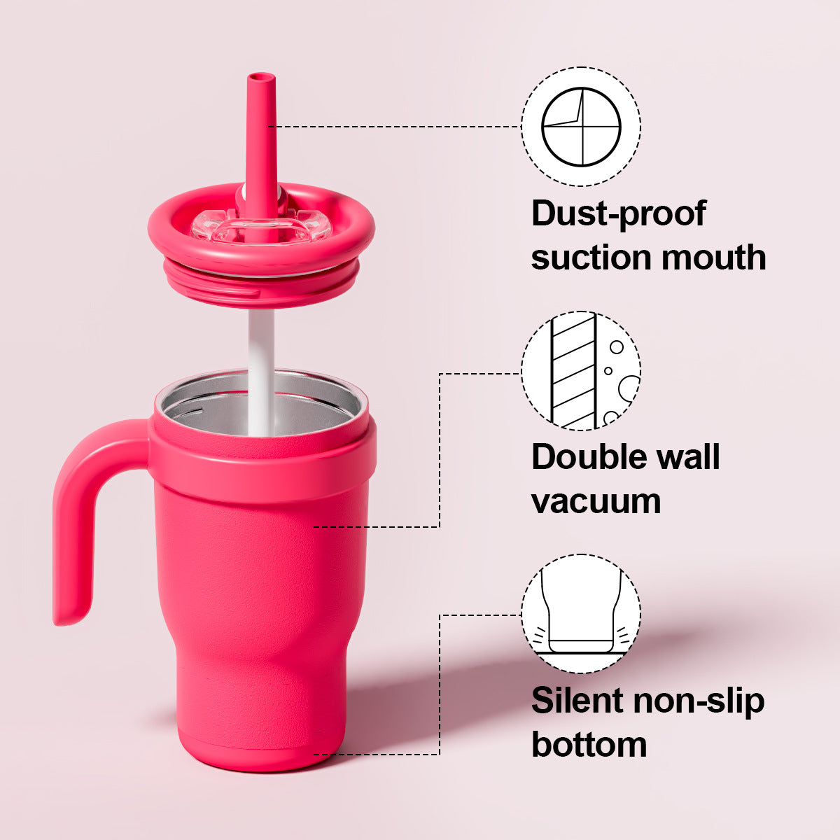 Insulated Tumbler with Handle & Straw 14oz 304 Stainless Steel – Purple