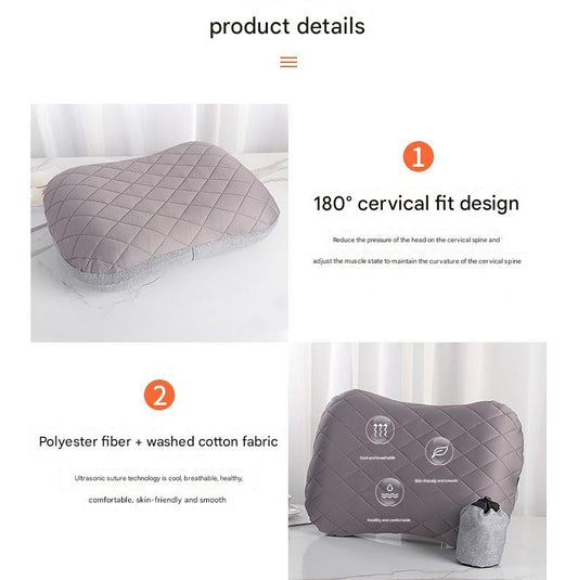 Inflatable Camping Pillow - Lightweight 46x32x12cm Travel Pillow 180g in black