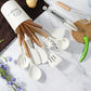 Dark Grey 11-Piece Silicone Kitchen Utensil Set with Wooden Handles and Storage Bucket - Heat Resistant and Non-Stick