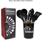 Light Grey 11-Piece Silicone Kitchen Utensil Set with Wooden Handles and Storage Bucket - Heat Resistant and Non-Stick