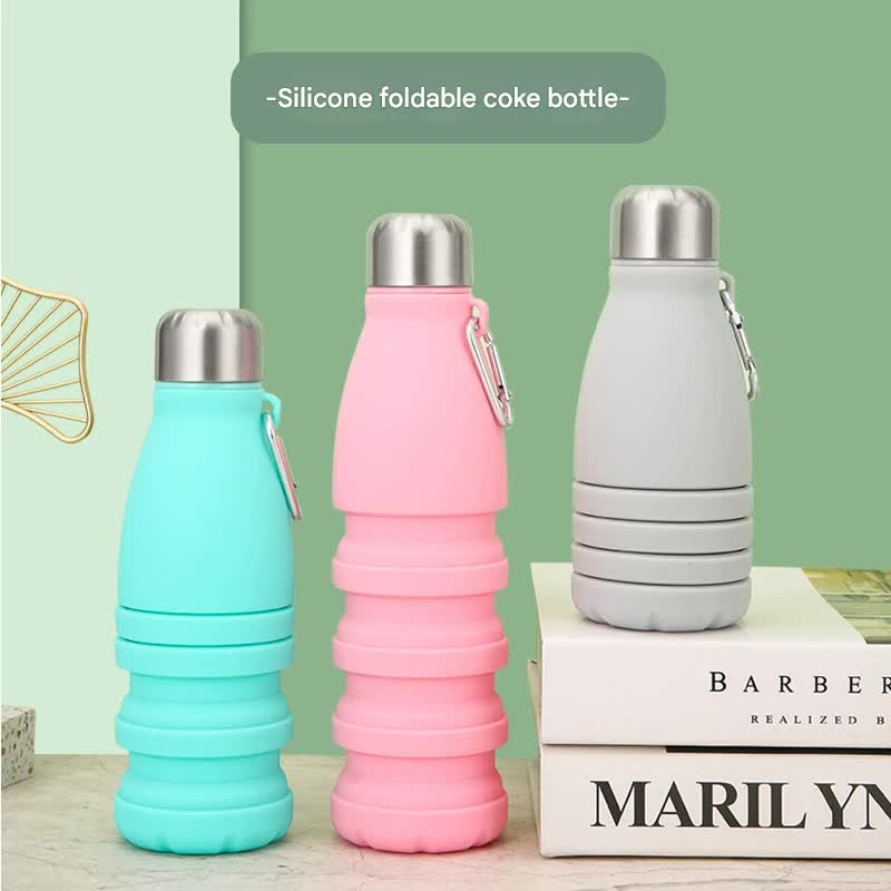 Black Collapsible Silicone Water Bottle - Portable Sports Hydration Flask with Carabiner, 550ml/300ml
