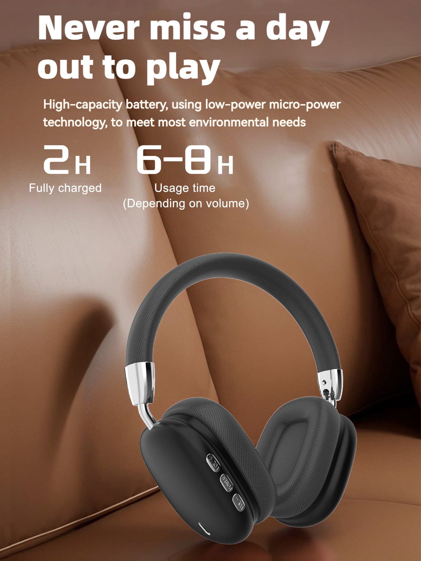 Premium Wireless Bluetooth Headphones with Stereo Hi-Fi Sound(silver)