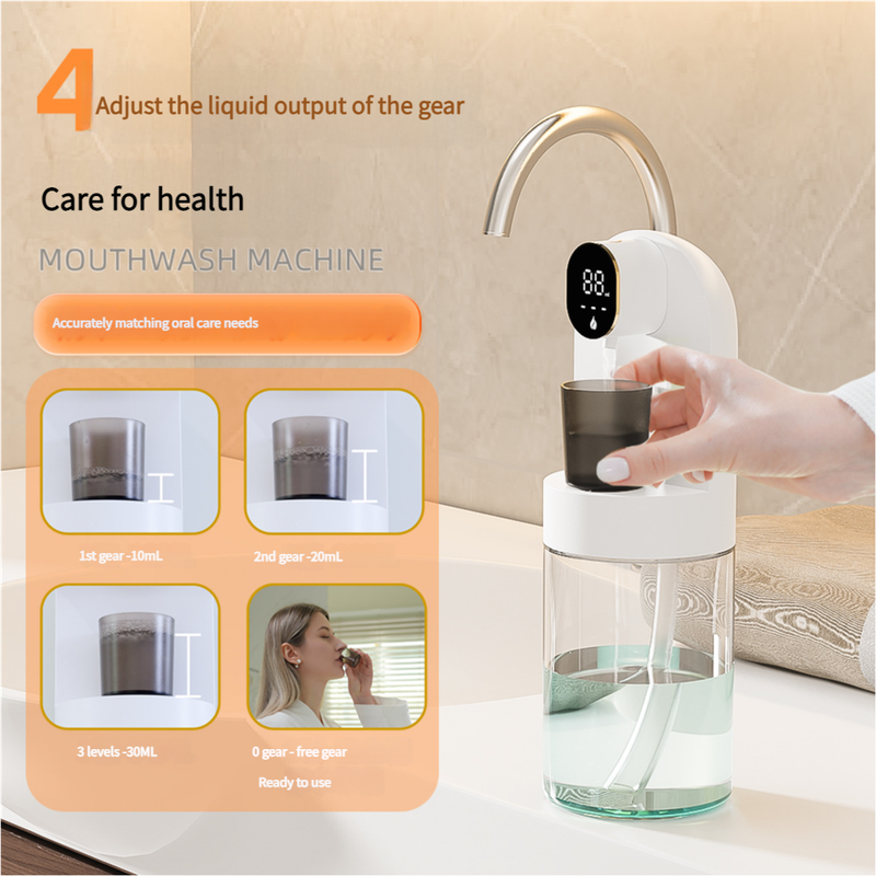 Smart Automatic Mouthwash Dispenser 4-Level LED Display 2000mAh – Black (Freestanding)