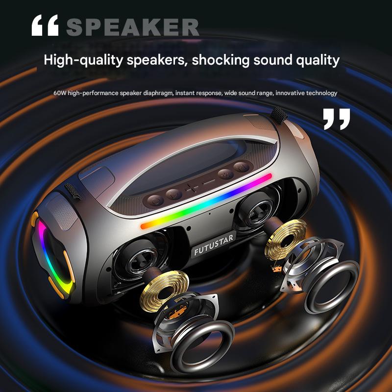 Portable Bluetooth 5.3 Speaker - 60W Powerful Sound, RGB Lights, Multiple Inputs(Blue)
