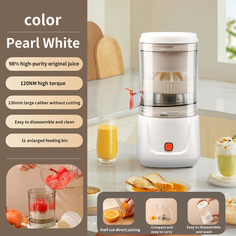 White Electric Citrus Juicer Press - Portable, Large Caliber, One-Click Operation(7.4v1600mAh battery)