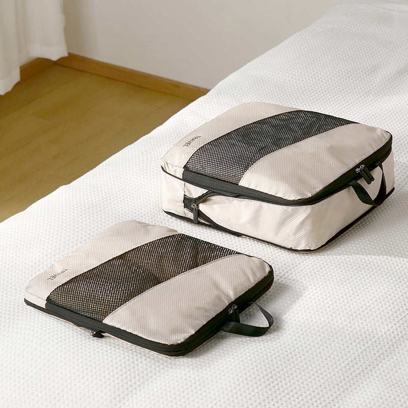 Grey and Black Premium 6-Piece Compression Packing Cubes Set - Lightweight Polyester Travel Organizers for Luggage, Includes Shoe Bag & Toiletry Pouch