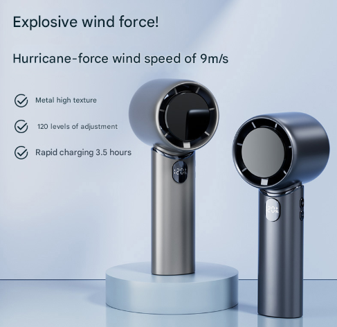 Mini Bladeless Handheld & Desk Fan USB Rechargeable – Blue