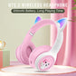 Cute Cat Ear Wireless Headphones - BT5.3, LED Lights, TF Card Slot, Soft Protein Padding(Purple)