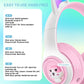 Cute Cat Ear Wireless Headphones - BT5.3, LED Lights, TF Card Slot, Soft Protein Padding(Purple)