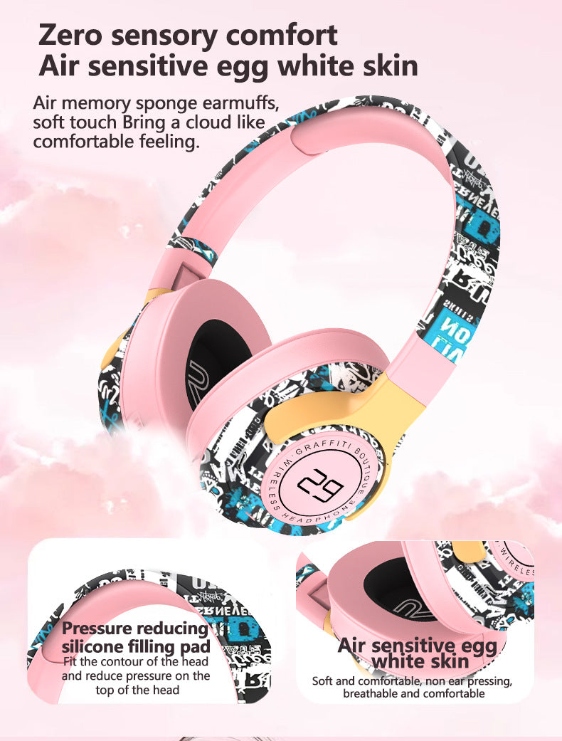 Trendy Graffiti Wireless Over-Ear Headphones - Bluetooth 5.1, HIFI 360 Surround Sound, 12H Playtime, Low Latency(red)