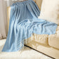 Khaki Elegant Herringbone Tassel Throw Blanket - Large Acrylic Faux Cashmere Soft Cozy Blanket for Sofa, Bed & Decor (130x240cm)