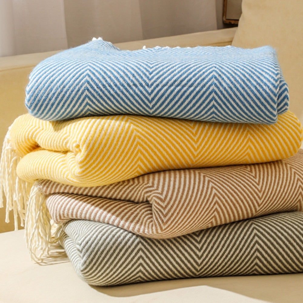Green Elegant Herringbone Tassel Throw Blanket - Large Acrylic Faux Cashmere Soft Cozy Blanket for Sofa, Bed & Decor (130x240cm)