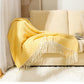 Green Elegant Herringbone Tassel Throw Blanket - Large Acrylic Faux Cashmere Soft Cozy Blanket for Sofa, Bed & Decor (130x240cm)