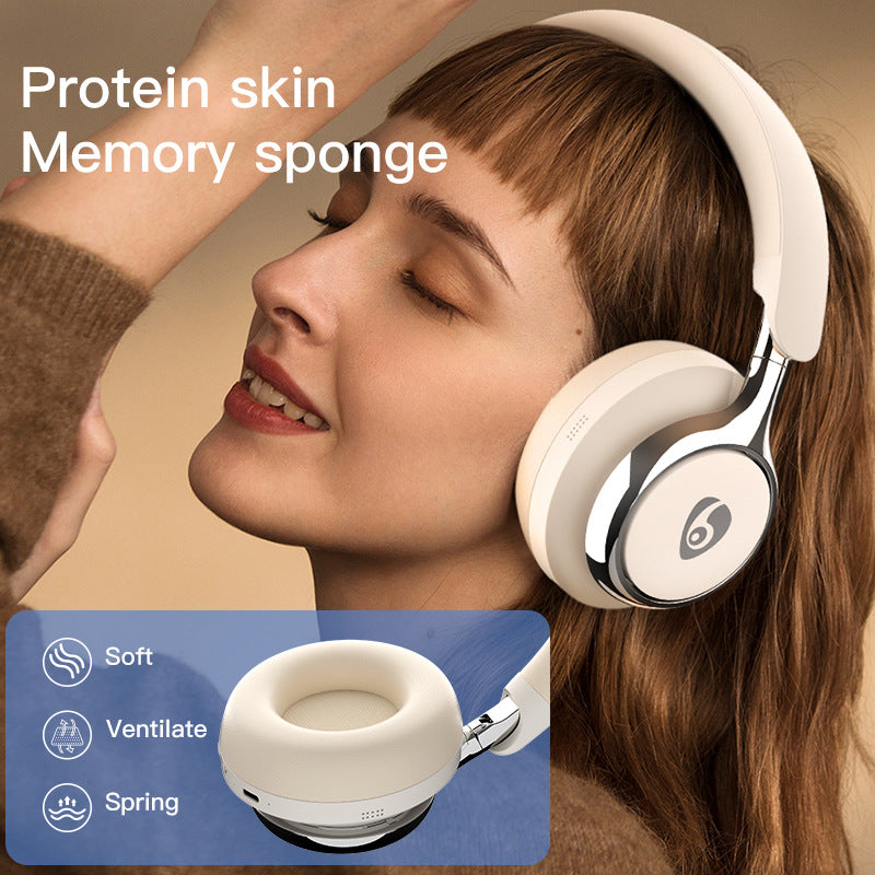 White Premium Wireless ANC Headphones - Bluetooth 5.4, 32H Playtime, Foldable Over-Ear Design, Comfort Earpads for Travel & Gaming