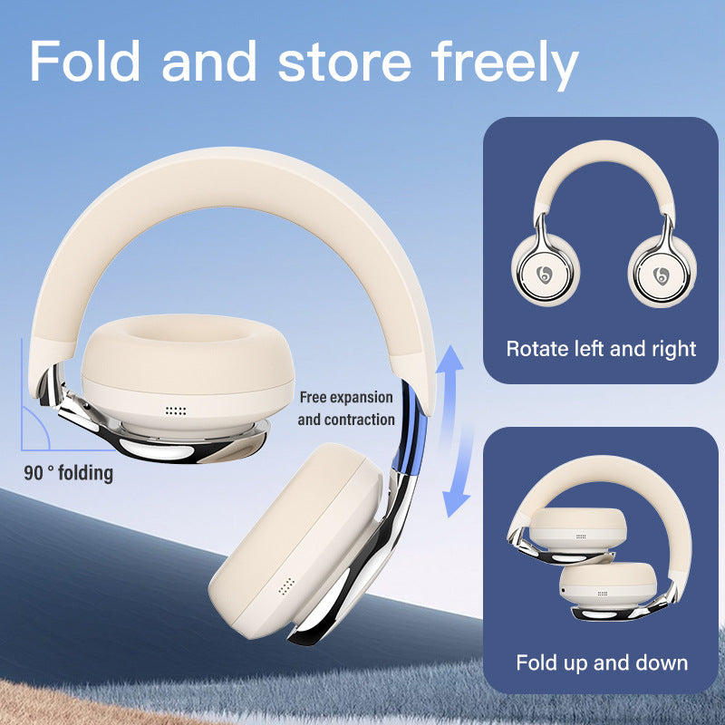 Black Premium Wireless ANC Headphones - Bluetooth 5.4, 32H Playtime, Foldable Over-Ear Design, Comfort Earpads for Travel & Gaming