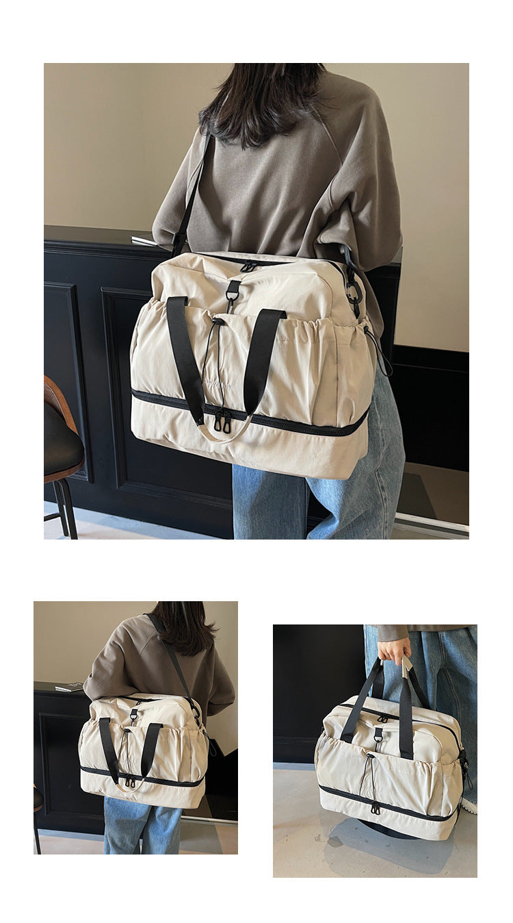 Orange and Black Large Capacity Travel Bag with Wet/Dry Separation - Canvas + Polyester, Lightweight Handbag for Short Trips and Fitness, Fits on Luggage