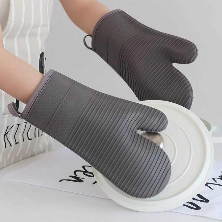 Blue Premium Heat Resistant Silicone Oven Mitts (Pair) - Non-Slip Grip, Cotton Lined for Kitchen Baking, Grilling & BBQ