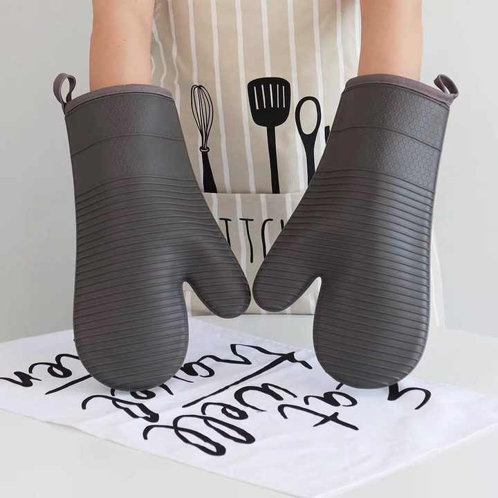 Blue Premium Heat Resistant Silicone Oven Mitts (Pair) - Non-Slip Grip, Cotton Lined for Kitchen Baking, Grilling & BBQ