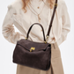 Beige Women's Vintage Suede Satchel Bag - Elegant Top Handle Purse with Gold Lock