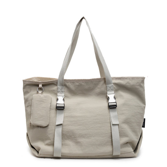 Beige Modern Utility Tote Bag for Women - Large Capacity Shoulder Bag with Detachable Pouch for Work, School & Travel
