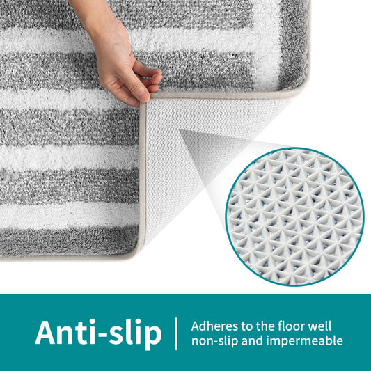 Navy blue Plush Striped Bath Mat - Ultra Soft, Absorbent & Non-Slip Bathroom Rug for Shower and Tub(40*60cm)